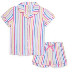 Tropical Pink Stripes Print Kids Pajamas Set, NWT